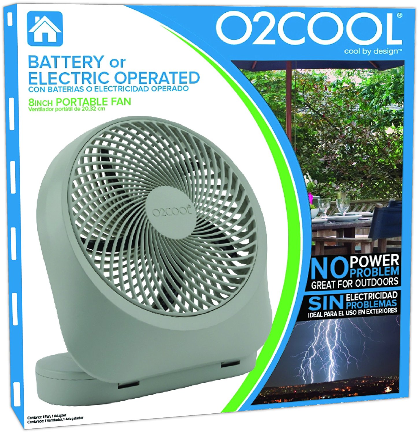 O2COOL Fan 8 Inch Battery/Electric Indoor/Outdoor Portable Fan w/ AC