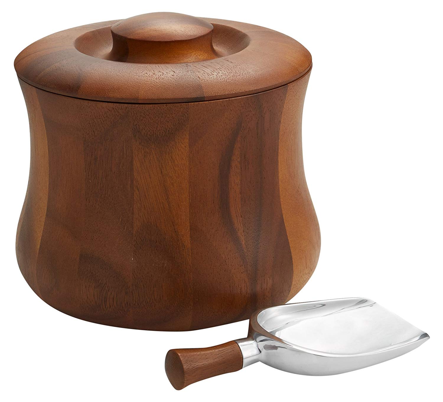 Nambe Nara Acacia Wood Ice Bucket Medium Brown Wood & Alloy Scoop 3