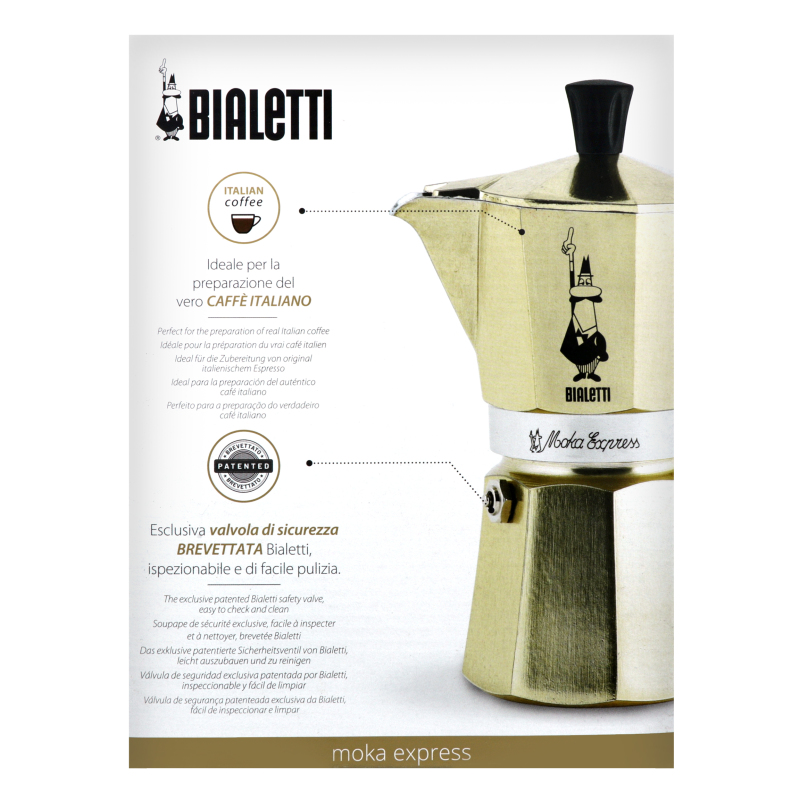 Bialetti Moka Express Stovetop Espresso Maker With Safety Valve Brews 6