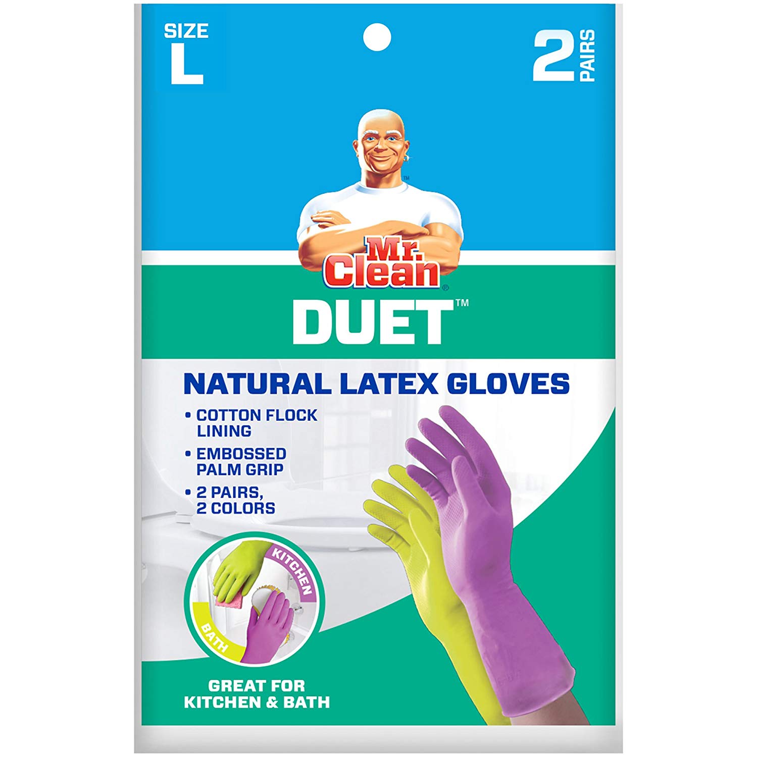 Mr. Clean Duet Premium Large Latex Gloves 13 Inch Long Cuff 2 Pairs