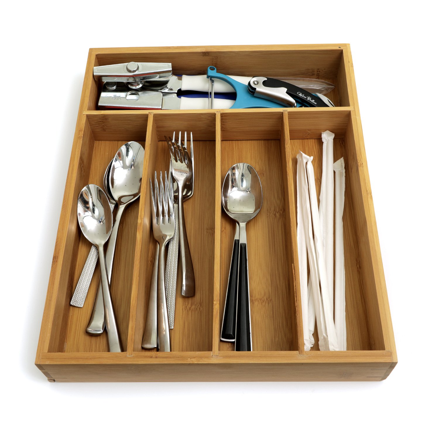 new Zanzer Premium Organic Bamboo Wooden Drawer Cutlery Organizer 5