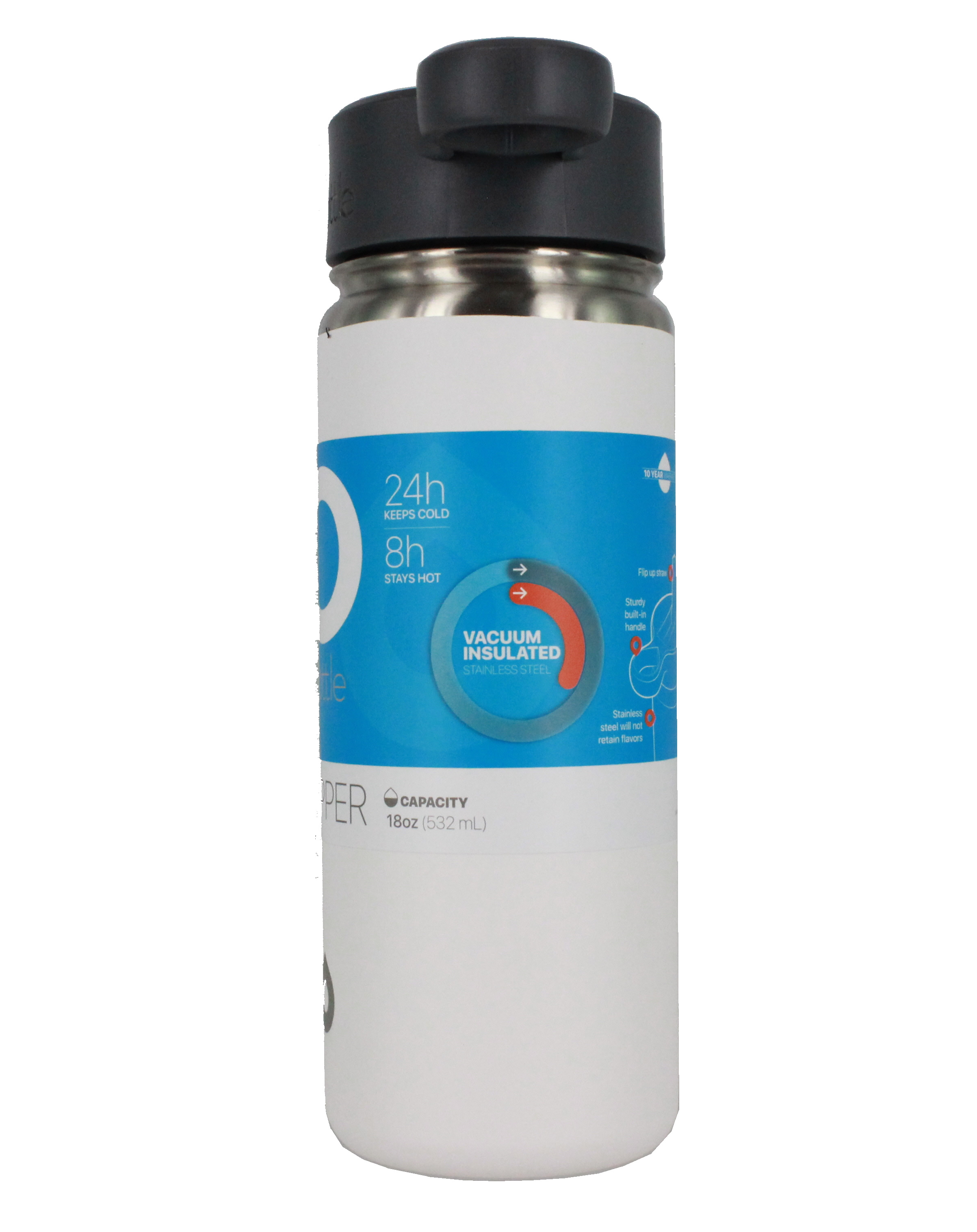 Go Bottle Vacuum Insulated Stainless Steel Hot /& Cold Sipper Bottle 18 Oz White
