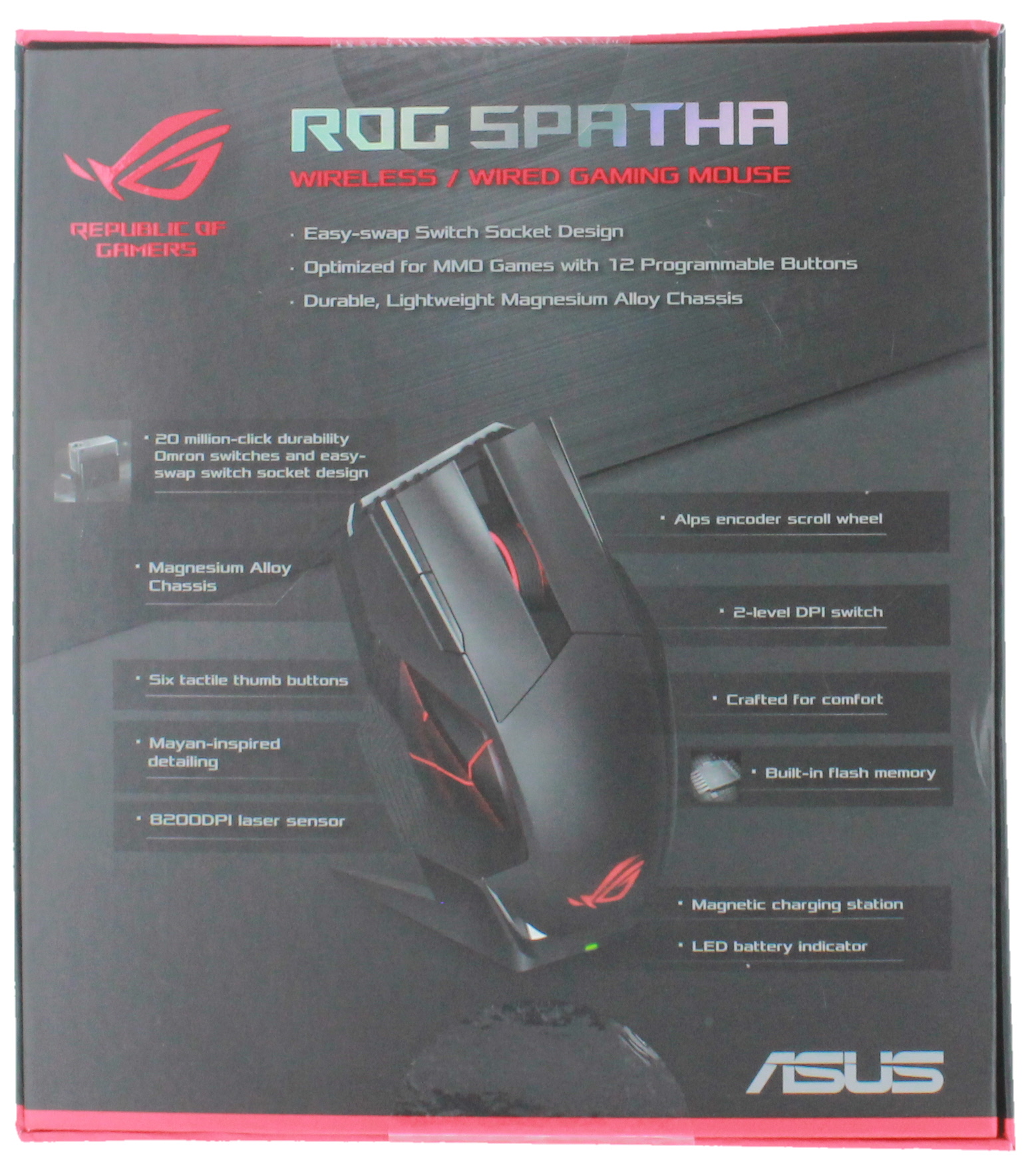 new ASUS ROG Spatha Laser Gaming Mouse RGB Wireless/Wired Titanium