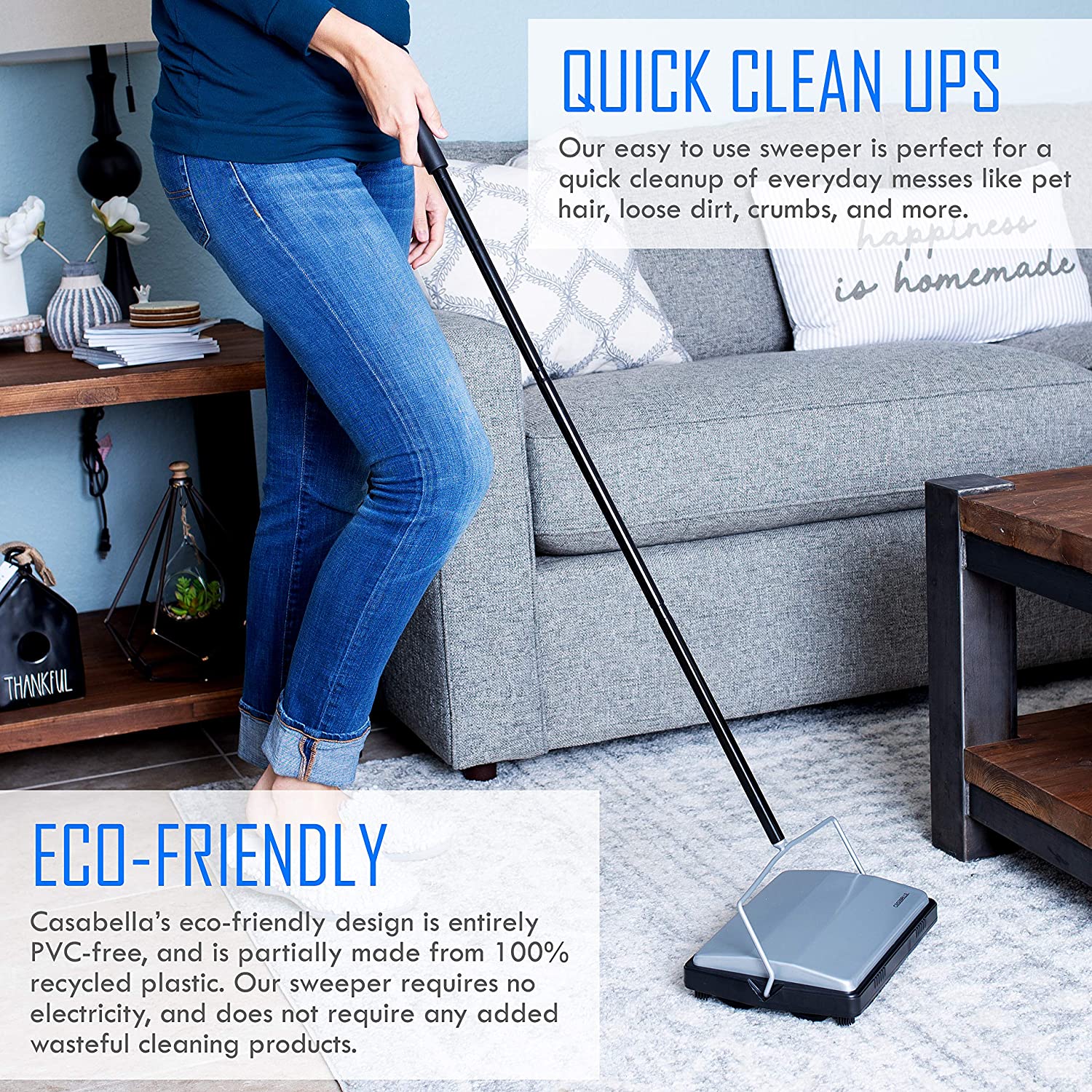Casabella Carpet Sweeper 11 Inch Lightweight Electrostatic Floor