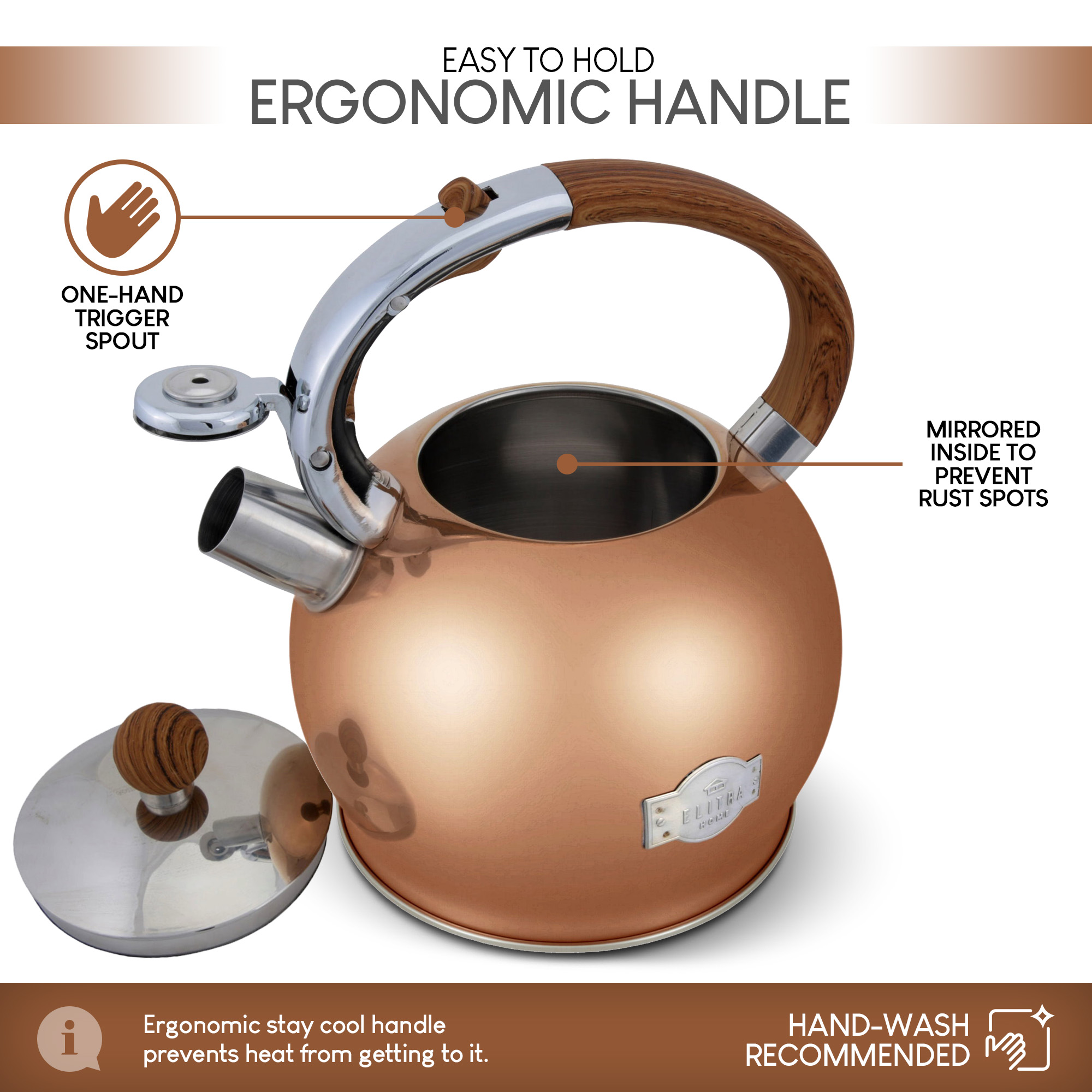 ELITRA Stove Top Whistling Fancy Tea Kettle Stainless Steel 2.7 Qt