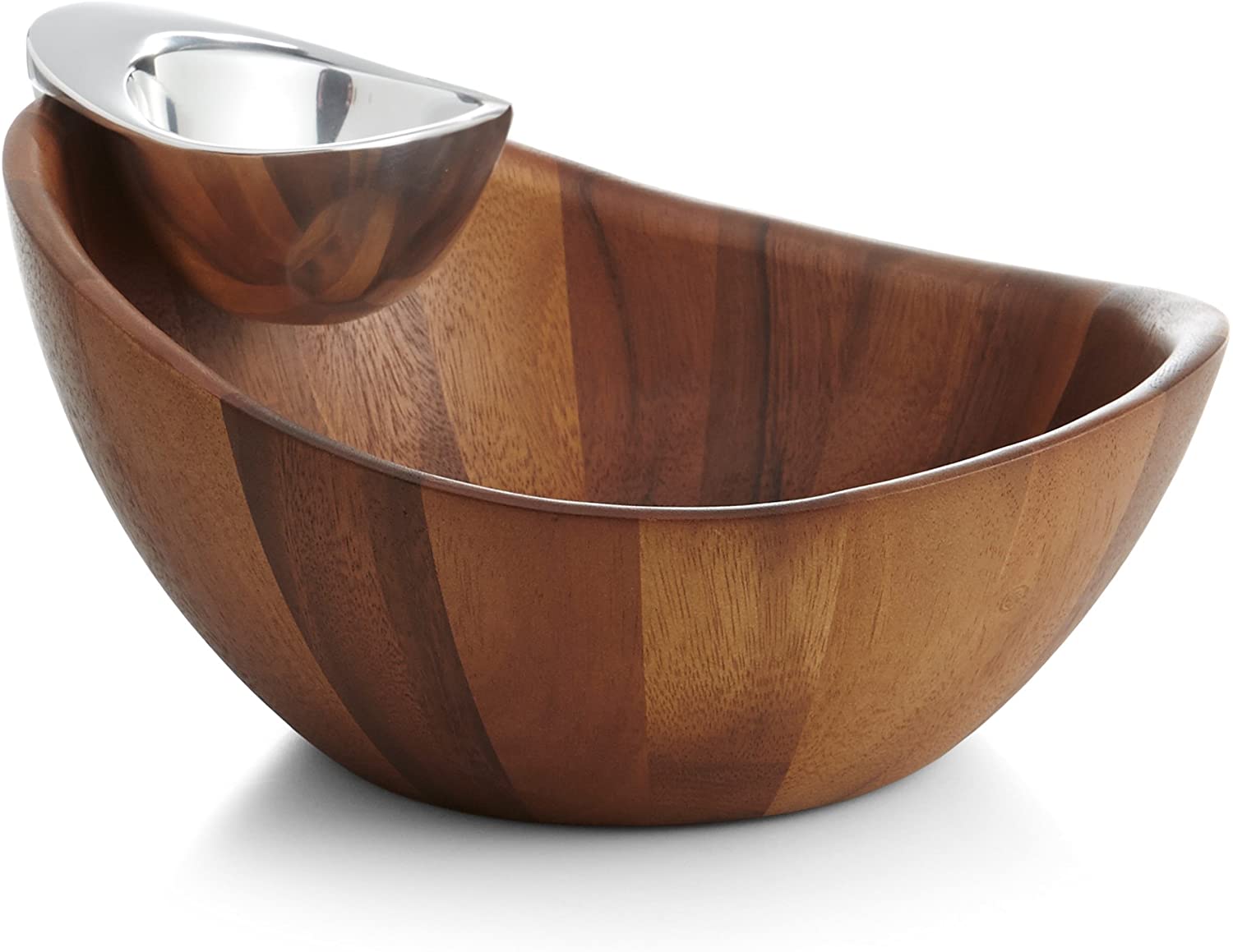 Nambe Harmony Chip and Dip Serving Bowl, Acacia Wood & Alloy Metal, 12" eBay