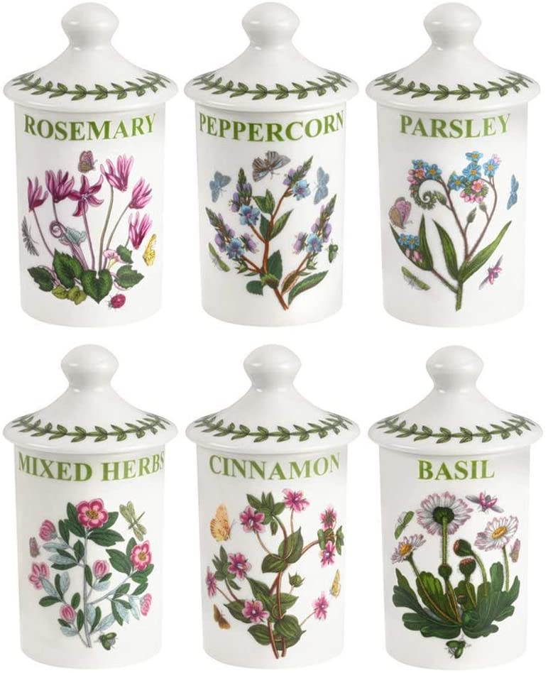 Portmeirion Botanic Garden Assorted Spice Jars, Set of 6, Porcelain