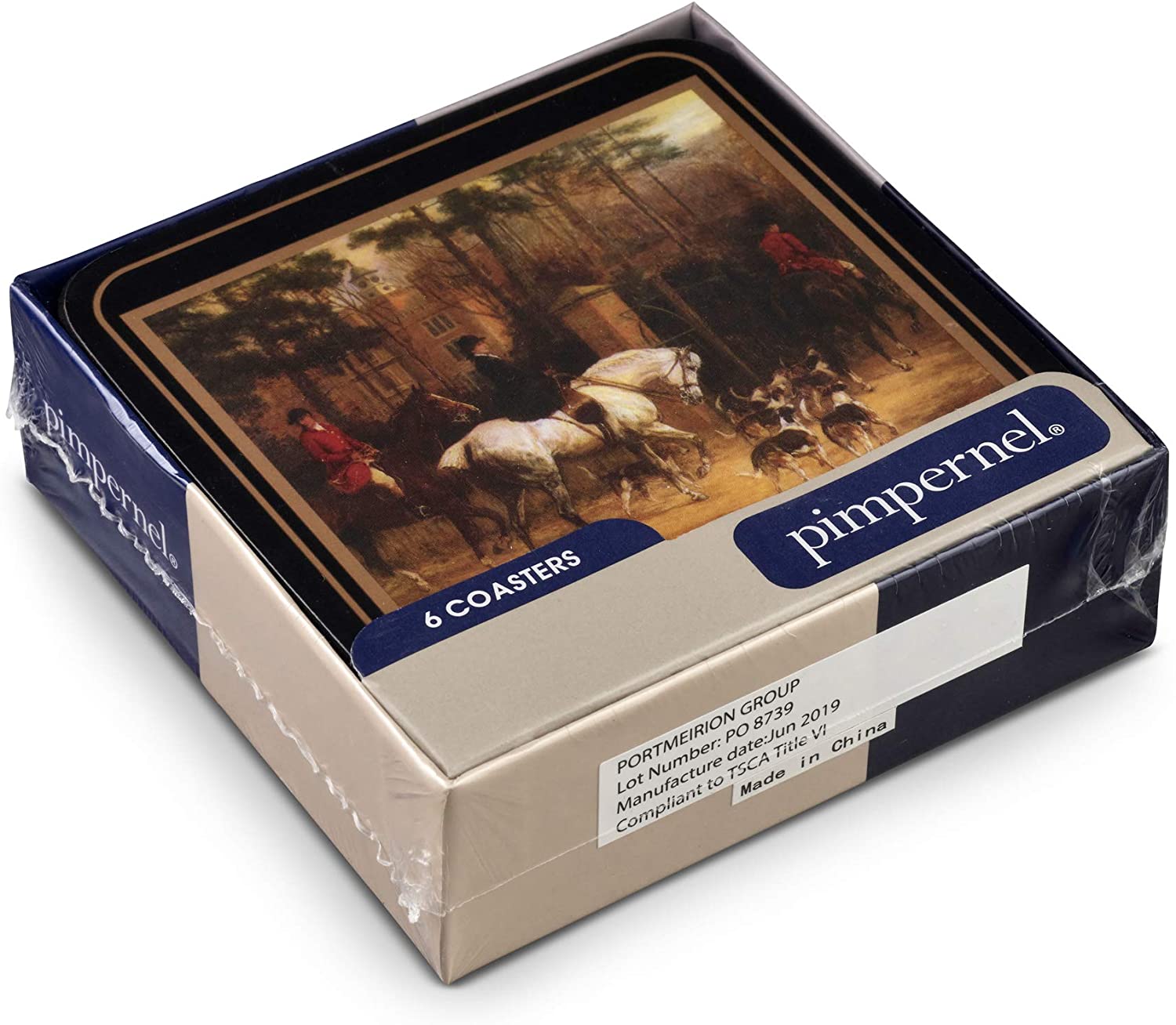 Pimpernel Tally Ho CorkBacked Coasters Set of 6 Black Gold 749151441101 eBay