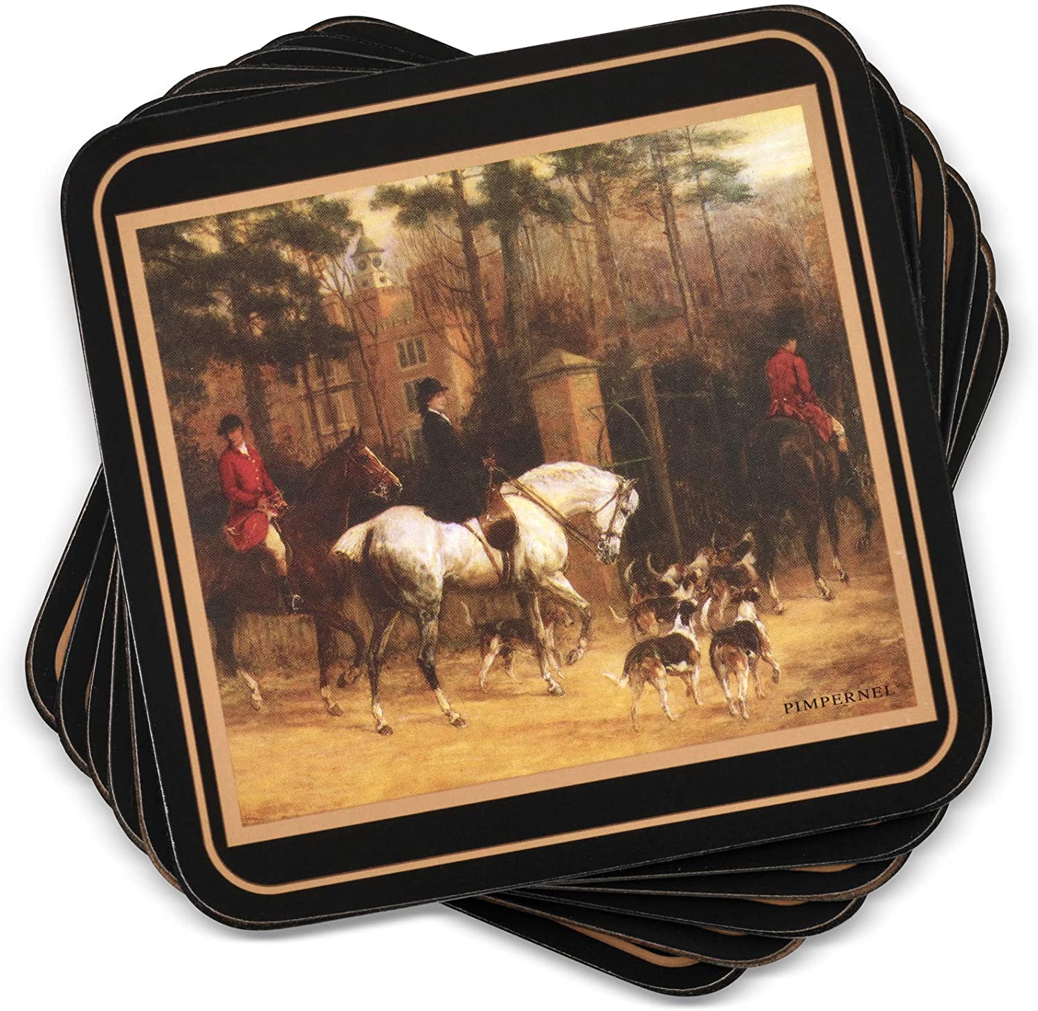 Pimpernel Tally Ho CorkBacked Coasters Set of 6 Black Gold