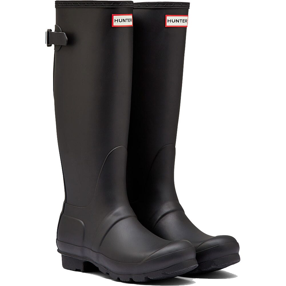 HUNTER Women's Original Tall Back Adjustable Rain Boots, Size 8 - Black