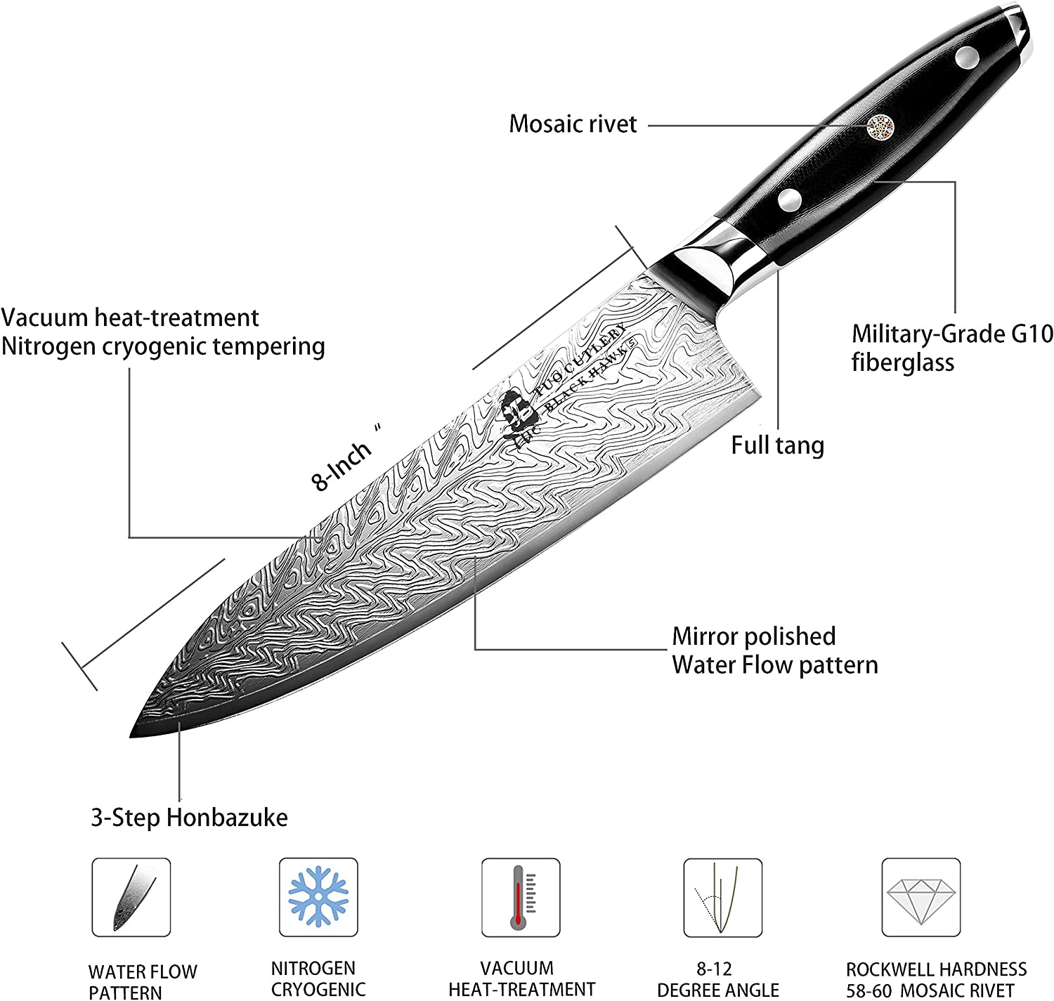 8 Inch Chef Knife, Full Tang